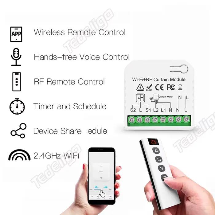 Module de commande de rideaux et stores Tuya WiFi RF avec télécommande pour moteur électrique