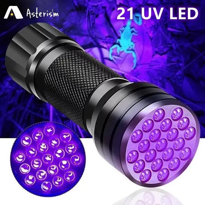 21 LED UV lampe de poche ultraviolette lumière noire 395NM Mini torche lampe Flash pour les taches d