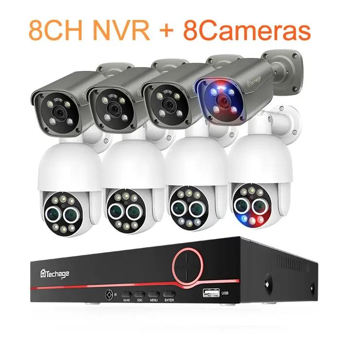 Kit de caméra de surveillance Techage 8CH 4K 8MP avec détection humaine, vision nocturne couleur et alarme lumineuse pour sécurité résidentielle et commerciale