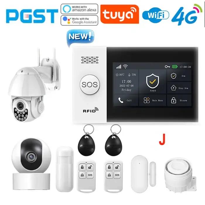 PGST PG-107 4G Tuya sans fil maison WIFI GSM sécurité à domicile avec détecteur de mouvement capteur système d'alarme antivol prise en charge Alexa et Google