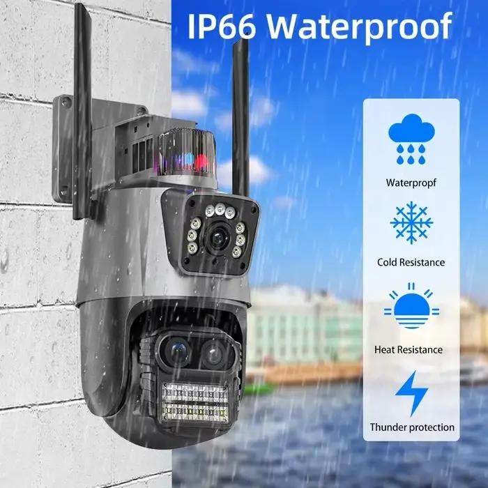 360 sans fil extérieur 6K 12MP WiFi caméra de sécurité ICSee intelligent trois objectifs 8X Zoom vidéo Surveillance