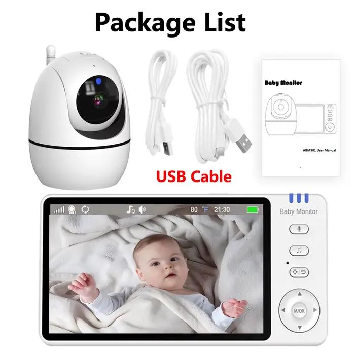 Moniteur vidéo pour bébé de 5 pouces, avec Zoom 4X, caméra pour bébé, nounou, mère et enfant, Audio
