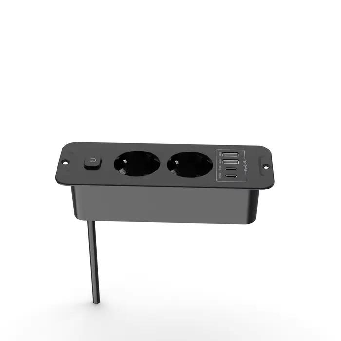Prise encastrée de table avec 2 USB A et 2 Type C PD20W charge rapide prise intégrée avec câble d'extension de 2M pour bureau recharge rapide et design discret