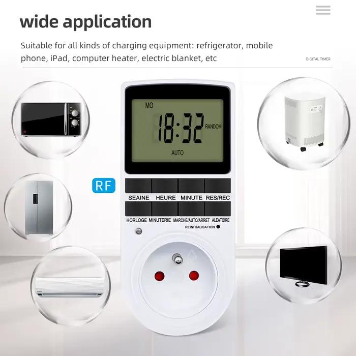 Minuterie numérique électronique cyclique 24 heures programmable avec 10 groupes de paramètres pour cuisine et domotique design enfichable