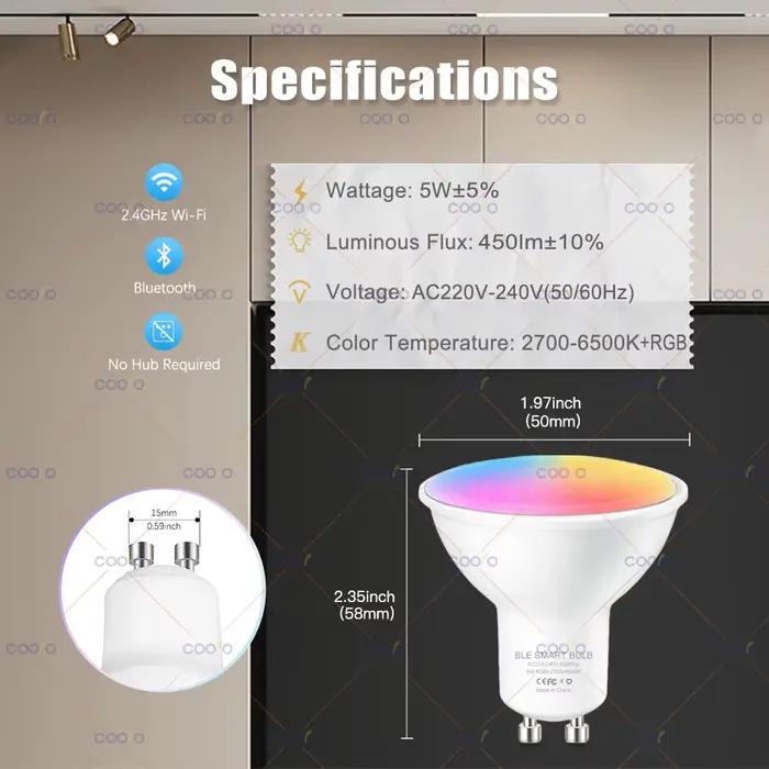 Tuya WiFi GU10 ampoule LED intelligente Bluetooth