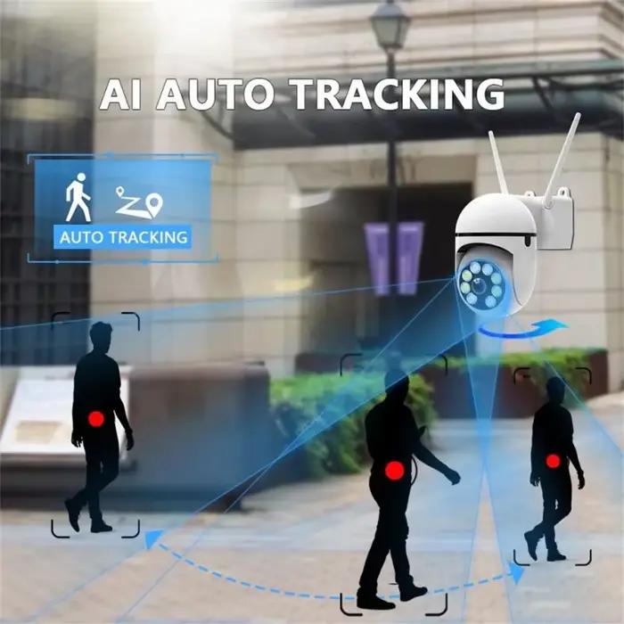 Caméra de Surveillance Wifi 8MP HD pour Maison et Bureau avec Suivi Humain par IA, Vision Nocturne Couleur et Protection contre les Intempéries IP66