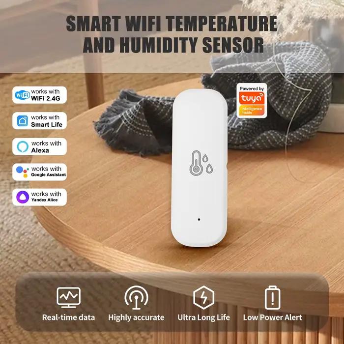 Capteur de Température et Humidité WiFi Tuya Compatible avec Alexa pour Surveillance Intelligente de la Vie Domestique Installation Sans Fil Batterie Alimentation
