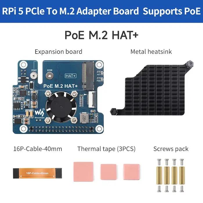 Adaptateur PCIe vers M.2 pour Raspberry Pi 5 avec prise en charge PoE