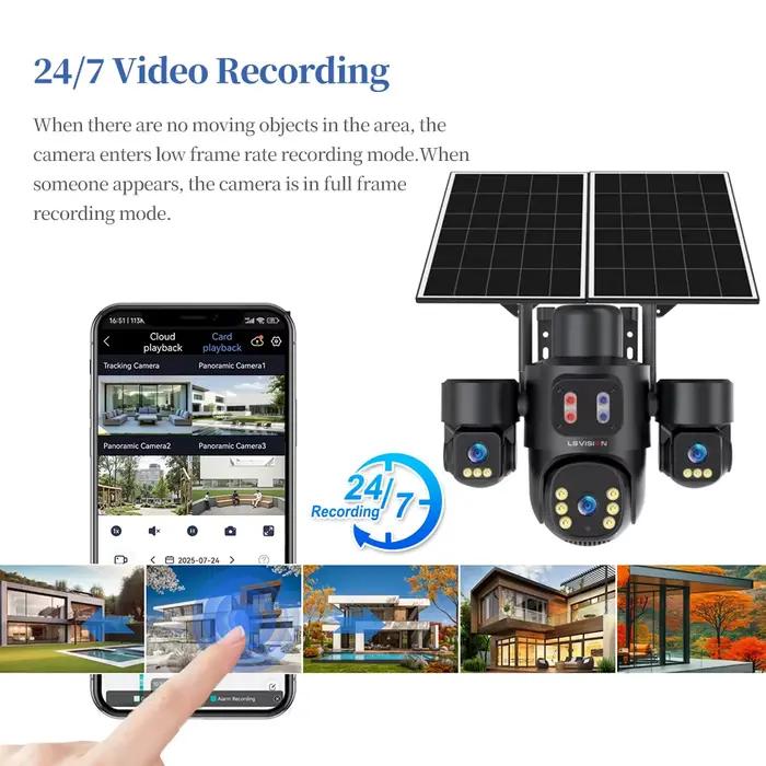 LS VISION 7/24 enregistrement caméra de Surveillance extérieure alimenté par batterie 4G 15MP AOV 3 objectifs 12X Zoom caméras de sécurité à domicile Ai Tack