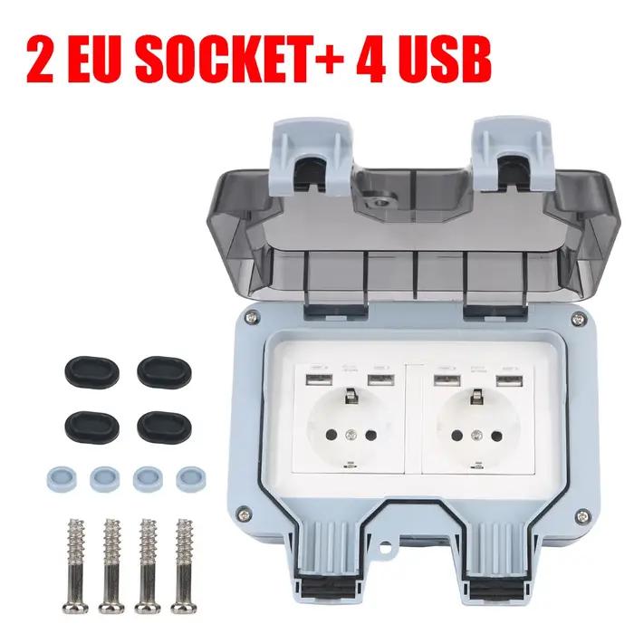 Double Prise Murale IP66 Résistante Aux Intempéries avec Ports USB pour Maison et Jardin Occasions Spéciales Utilisation Générale et Résidentielle