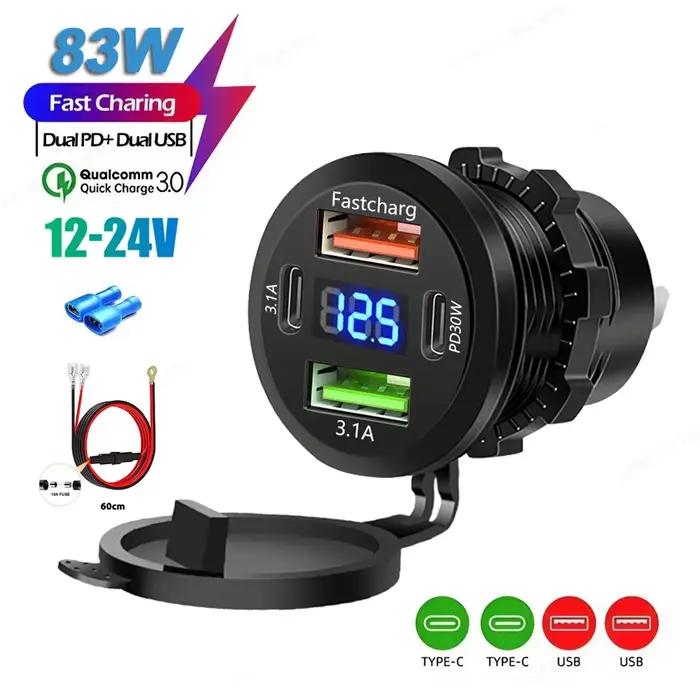 Prise de chargeur de voiture double type-c et double USB