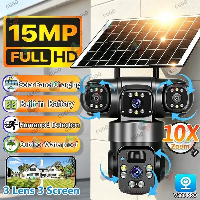 Caméra IP Wifi 15MP, caméra solaire sans fil PTZ