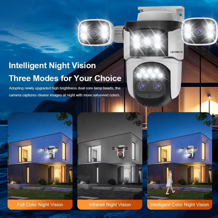 LS VISION 10K trois écrans WiFi caméra de sécurité extérieure 10x Zoom suivi automatique