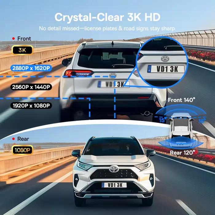 Baseus 3K Dash Cam VD1 caméra avant et arrière HD GPS intégré Galileo supercondensateur voiture DVR
