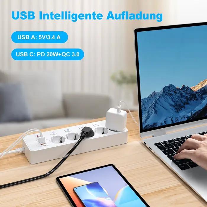 Multiprise intelligente à prise européenne avec port multi USB type-c
