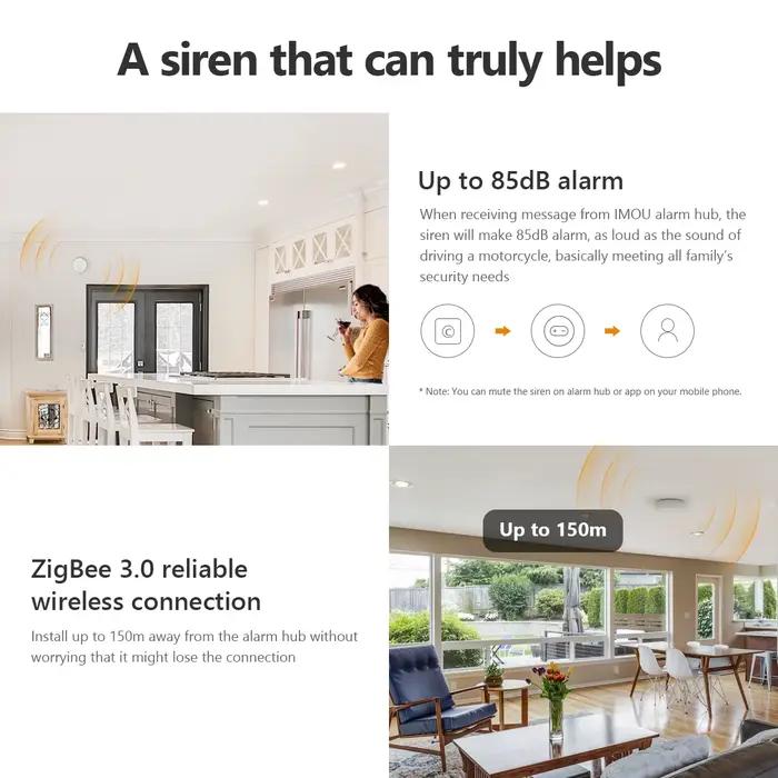 IMOU WiFi sirène d'alarme vie intelligente 85dB haut-parleur ZigBee 3.0 avec sirène Flash stroboscopique longue Endurance pour système de sécurité domestique