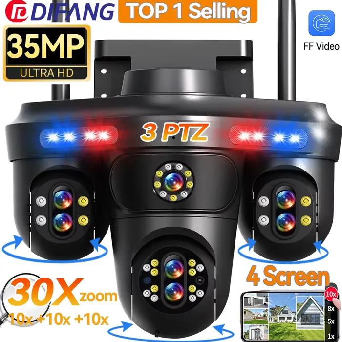 DIFANG 35MP WiFi caméra IP 4 écrans 7 lentilles 10X Zoom extérieur sans fil PTZ