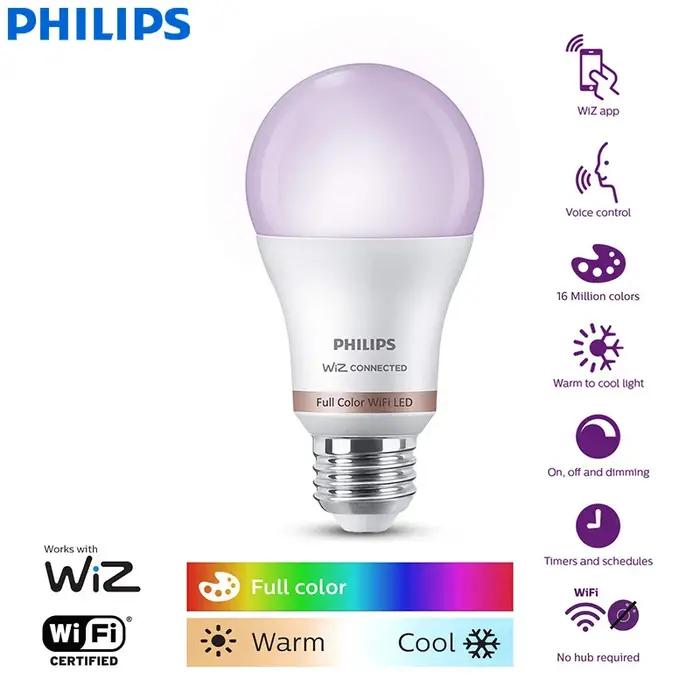 Ampoule LED intelligente Philips WiZ 8.5W E27 Wi-Fi Bluetooth 16 millions de couleurs EyeComfort lampe à intensité variable pour salon ambiance personnalisable