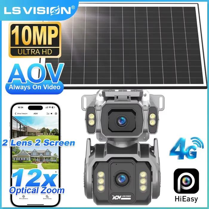 Caméras de surveillance solaires LS VISION 10MP à 2 écrans AOV 4G avec zoom optique 12X