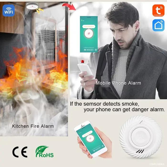 Détecteur de fumée sans fil multi-appareils WiFi Tuya et interconnecté 433 MHz