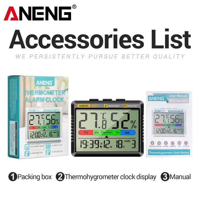 Thermomètre-hygromètre numérique ANENG AP01 avec mode alarme snooze, thermomètre d'air, humidité, mu