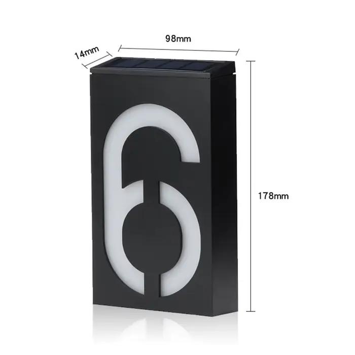 Alimenté solaire 0-9 lumière LED numéro d'adresse de maison rue route plaque de porte applique