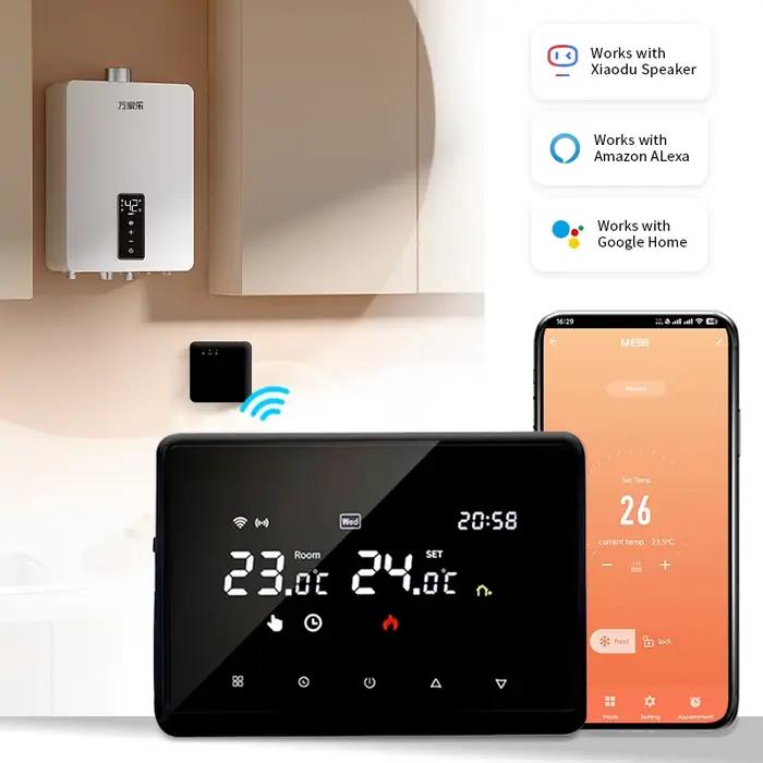 Thermostat de chauffage intelligent Tuya pour chaudière à gaz compatible Wi-Fi contrôle vocal Alexa Google Home programmable facile à installer pour une maison confortable et durable