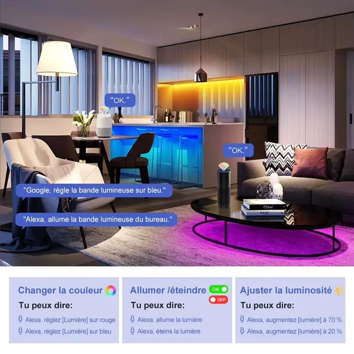 Intelligent A MENÉ LA Lumière De Bande 20M RVB 5050 Ruban Flexible DC12V Lumières LED 5M 10M 15M Fonctionne Avec Alexa
