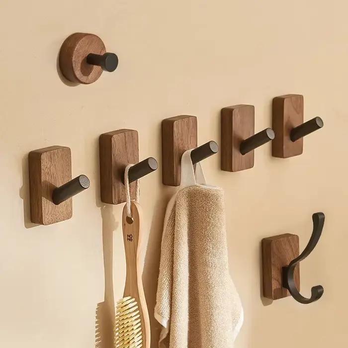 Crochet mural en bois de hêtre massif naturel pour cacher clés et argent liquide, rangement sécurisé et élégant pour intérieur et extérieur