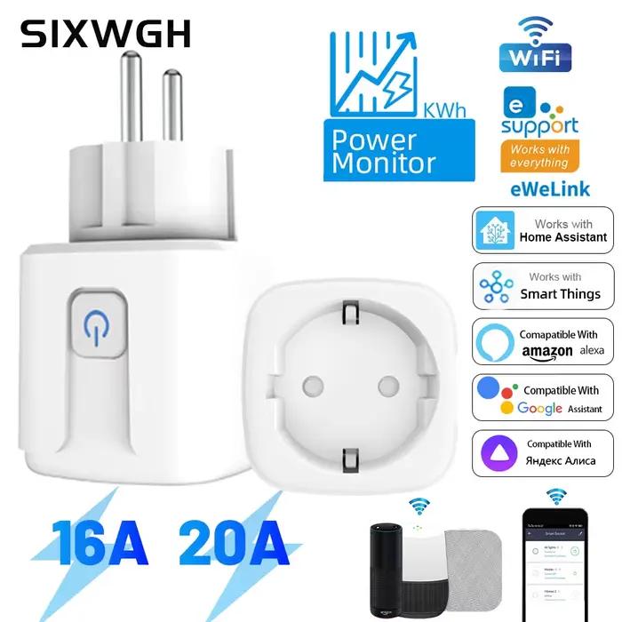 SIXWGH Wifi prise intelligente 16A EU télécommande minuterie surveillance de l'alimentation Assistant vocal pour Google Home Alexa
