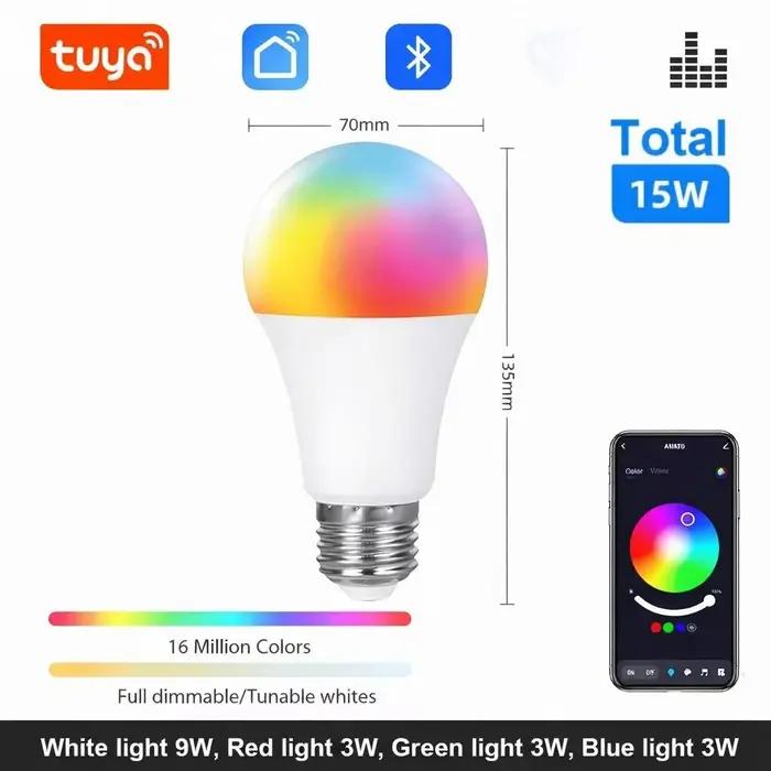 Ampoule LED Bluetooth Tuya Dimmable 15W 18W E27 B22 220V RGBCW