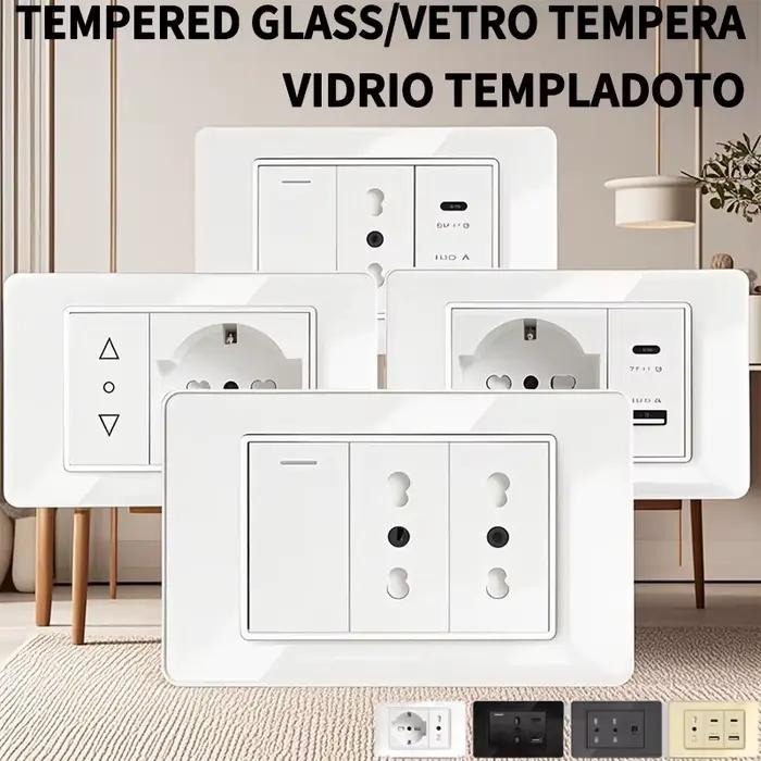  Prise murale ModernSeries avec USB-C PD 3.0 - Design Schuko Italie/Chile et panneau en verre trempé anti-empreintes