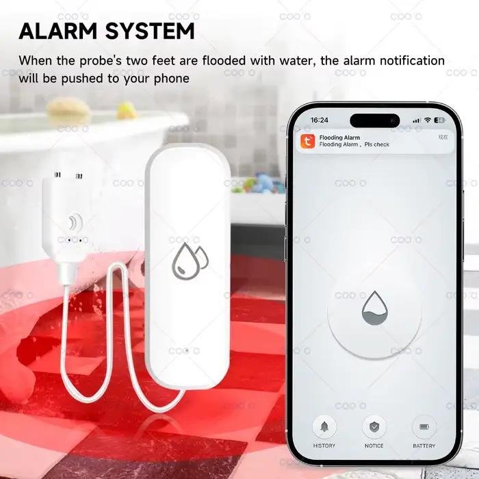 Détecteur d'alarme de fuite d'eau Tuya ZigBee 3.0 pour sécurité de la maison et protection contre les inondations et débordements