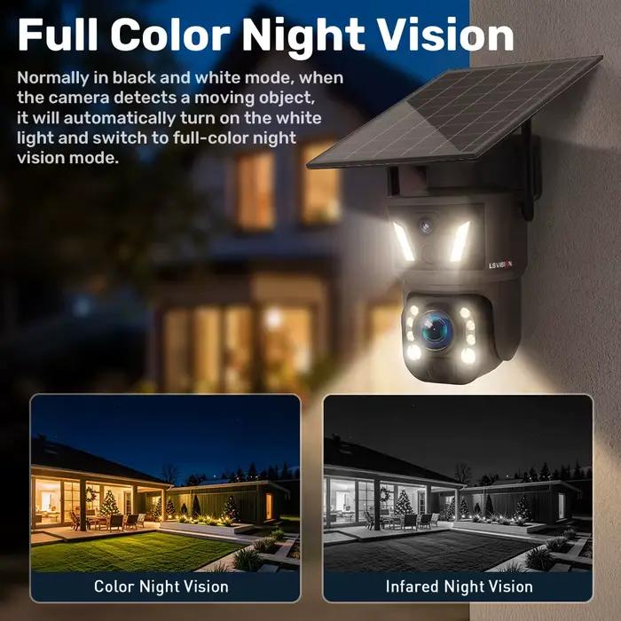 Caméra de sécurité solaire LS VISION 99X avec zoom optique 99x double écran et double détection PIR pour surveillance extérieure et sécurité résidentielle
