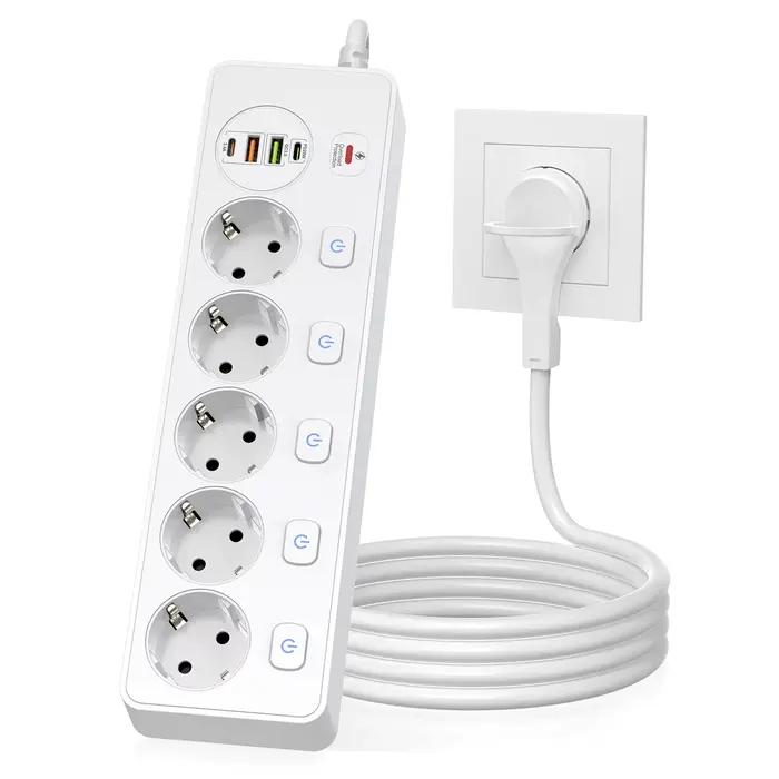 Multiprise intelligente à prise européenne avec port multi USB type-c, prise de contrôle indépendant