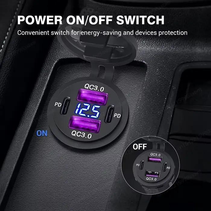 Prise USB C 12 volts, double Port de Charge rapide 3.0