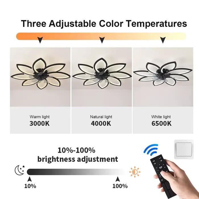 Pétales LED plafonnier ventilateurs de plafond avec lumière chambre Table à manger ventilateur lampe