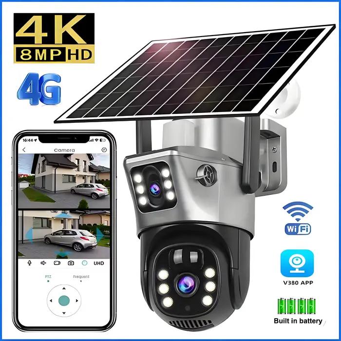 Caméra de surveillance extérieure solaire WiFi/IP 4G avec vision nocturne PIR et détection mobile pour sécurité résidentielle et commerciale 4K 8MP occasionnels de surveillance de propriété et entreprise