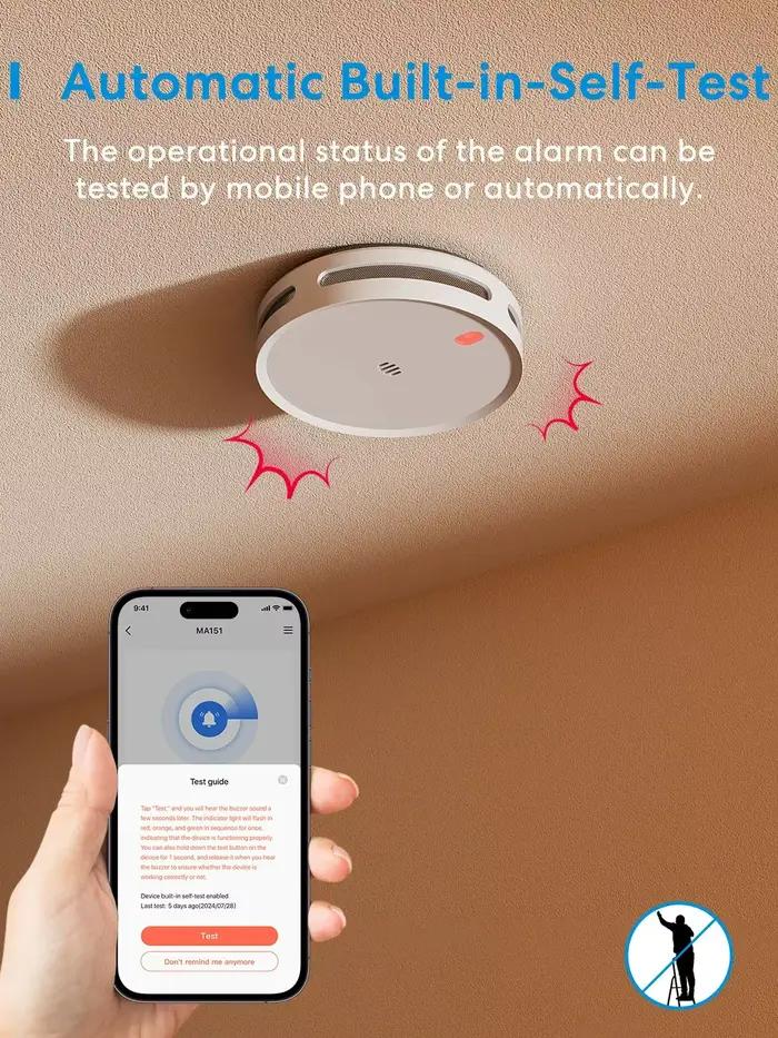 Détecteur de Fumée Intelligent Meross MA151 avec Batterie 10 Ans et Compatibilité Alexa Google Assistant SmartThings Sécurité Foyer Occasions Spéciales