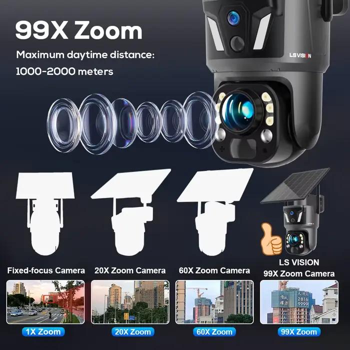 Caméra de surveillance extérieure LS Vision 99X zoom 4G SIM avec détection de mouvement humain et interphone vocal bidirectionnel pour la sécurité de la maison et des entreprises