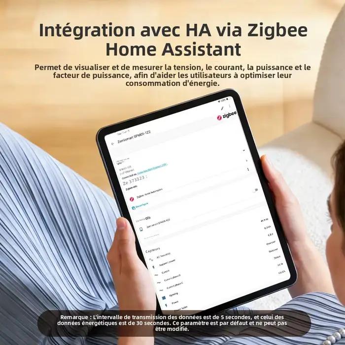 Compteur d'énergie intelligent Zemismart Zigbee 3.0 moniteur de puissance en temps réel couleur beige pour maison intelligente Home Assistant et Homey