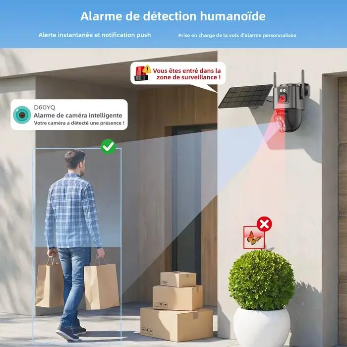 Caméra Solaire 8MP 4K iCsee sans fil pour surveillance extérieure 24/7, application ICSee, technologie infrarouge, angle de vue 85°, connectivité 2,4G, installation facile, sécurité maison et entreprise