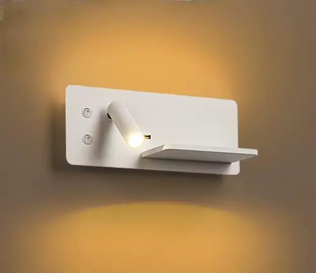 Applique murale LED à chargement sans fil moderne pour chambre à coucher, charge USB, éclairage de lecture rotatif, idéale pour salon, hôtel et occasions spéciales