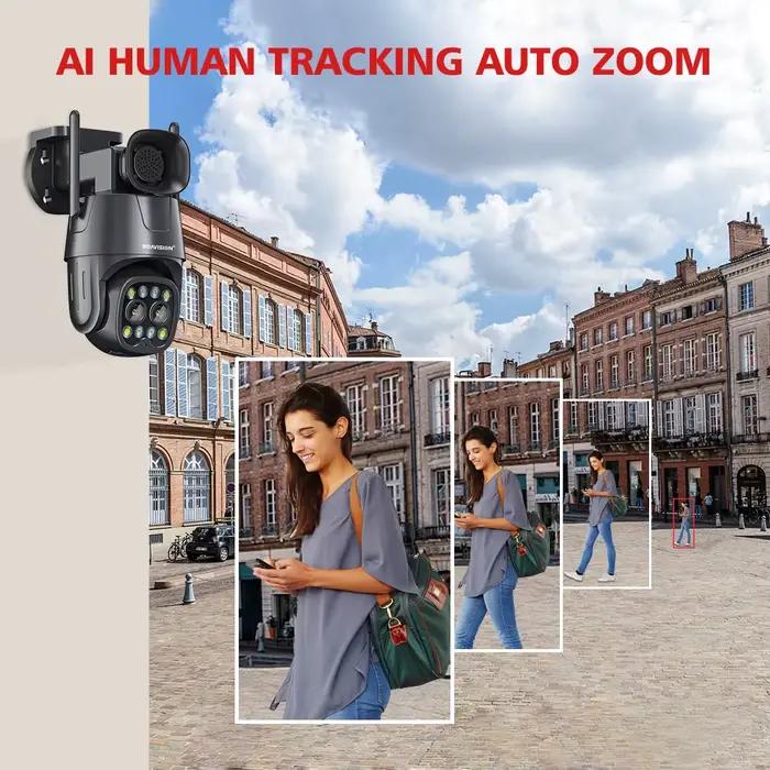 Caméra IP Wifi/4G carte Sim PTZ 4MP 8MP double objectif 2.8mm-8mm 10X Zoom extérieur AI suivi humain couleur Vision