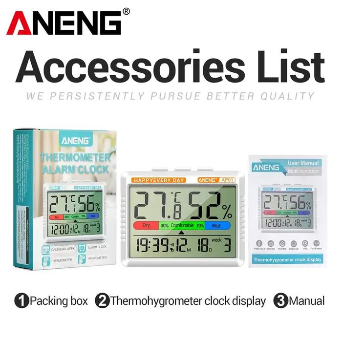 Thermomètre-hygromètre numérique ANENG AP01 avec mode alarme snooze