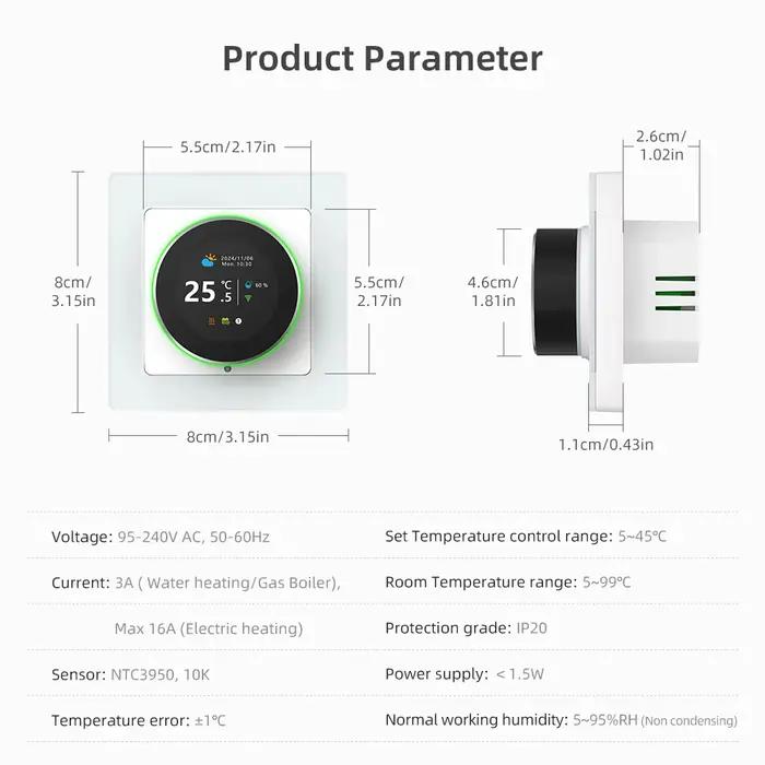 AVATTO Thermostat intelligent WiFi, régulateur de température pour chauffage au sol électrique, chaudière à eau/gaz, compatible Tuya Google Home, Alexa