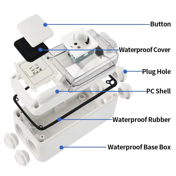Prise extérieure étanche IP65 industrielle anti-pluie pour jardin atelier résistante aux intempéries avec interrupteur tactile haute tension 250V 10-16A