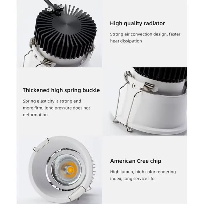 Downlight encastré Anti-éblouissement à intensité variable 7w 9w 12w 15w, projecteur Led rond de pla