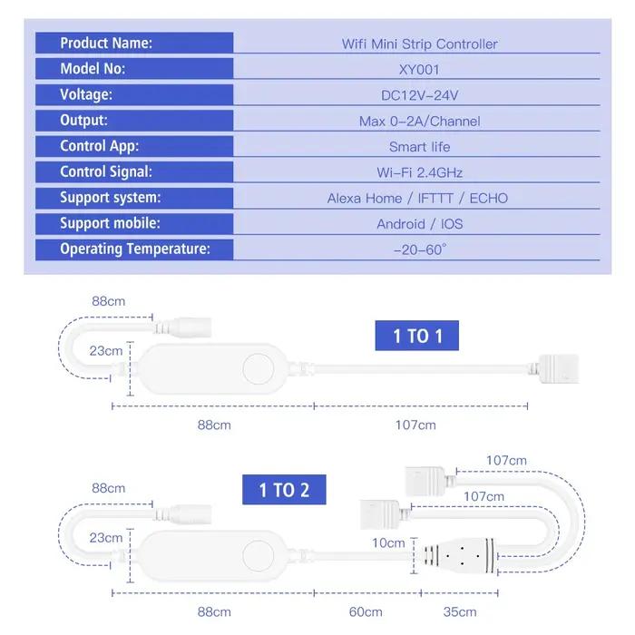 Tuya Smart Life APP 5V-24V WiFi 3 broches 4 broches RGB LED bande lumineuse télécommande sans fil ma