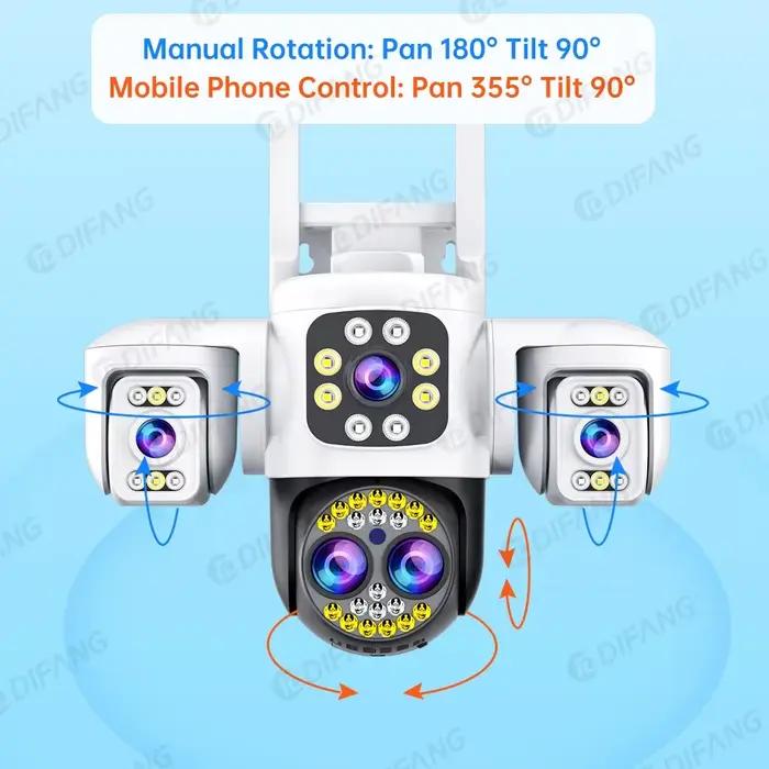 Yoosee WiFi caméra extérieure 8K 16MP quatre objectifs trois écrans CCTV Ai Track vidéo PTZ 360 °